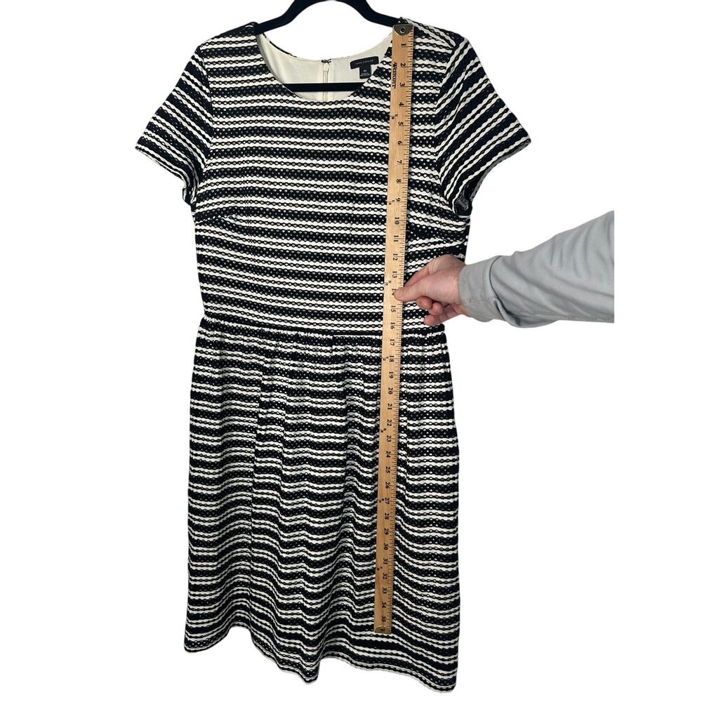 Ann Taylor 10 Cotton Eyelet Dress $149 Short Sleeve Fit & Flare Black Striped - Picture 7 of 9